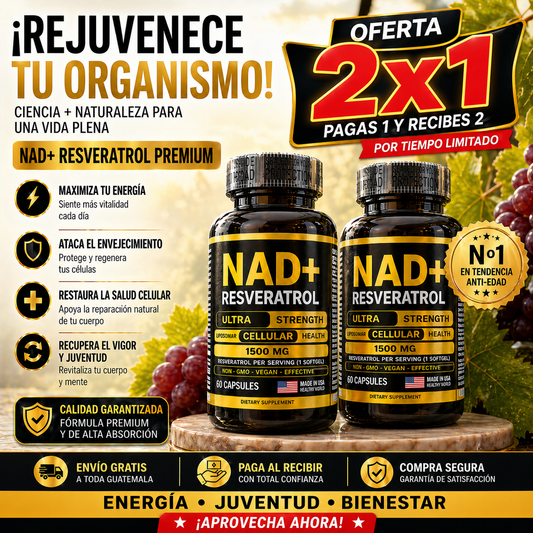 OFERTA 2X1 NAD+ Resveratrol Ultra 1500MG (60 capsulas) - Energía y bienestar